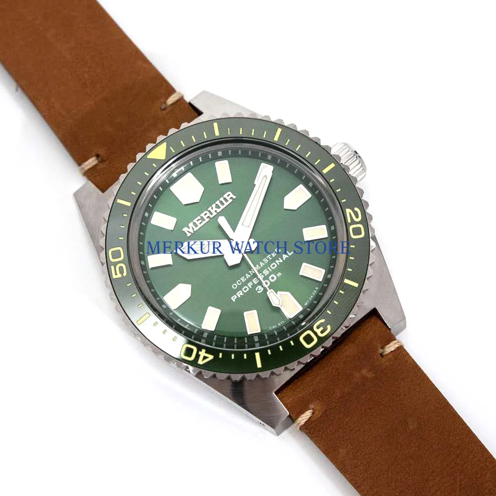 Зеленый MERKUR винтажные 62MAS автоматические часы мужские часы для ныряльщика сапфировые Керамические 300 м черепаха тунец может ныряльщик Военный Спорт