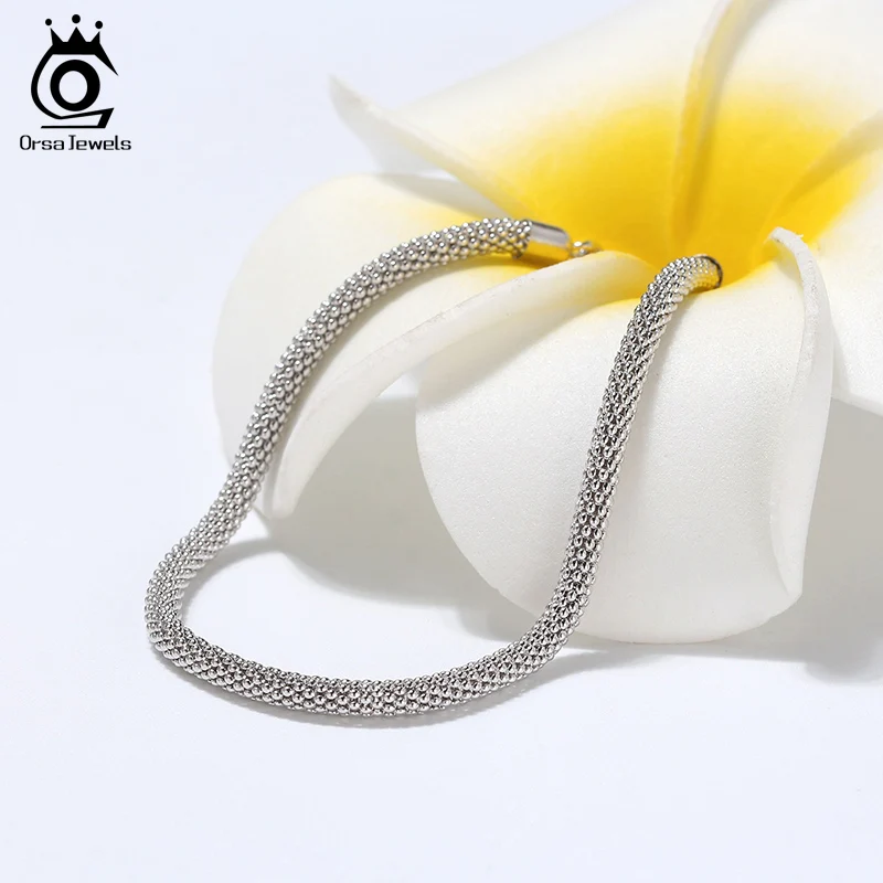 Браслет цепочка ORSA JEWELS из итальянского серебра 3 0 мм с сетчатыми звеньями изящный