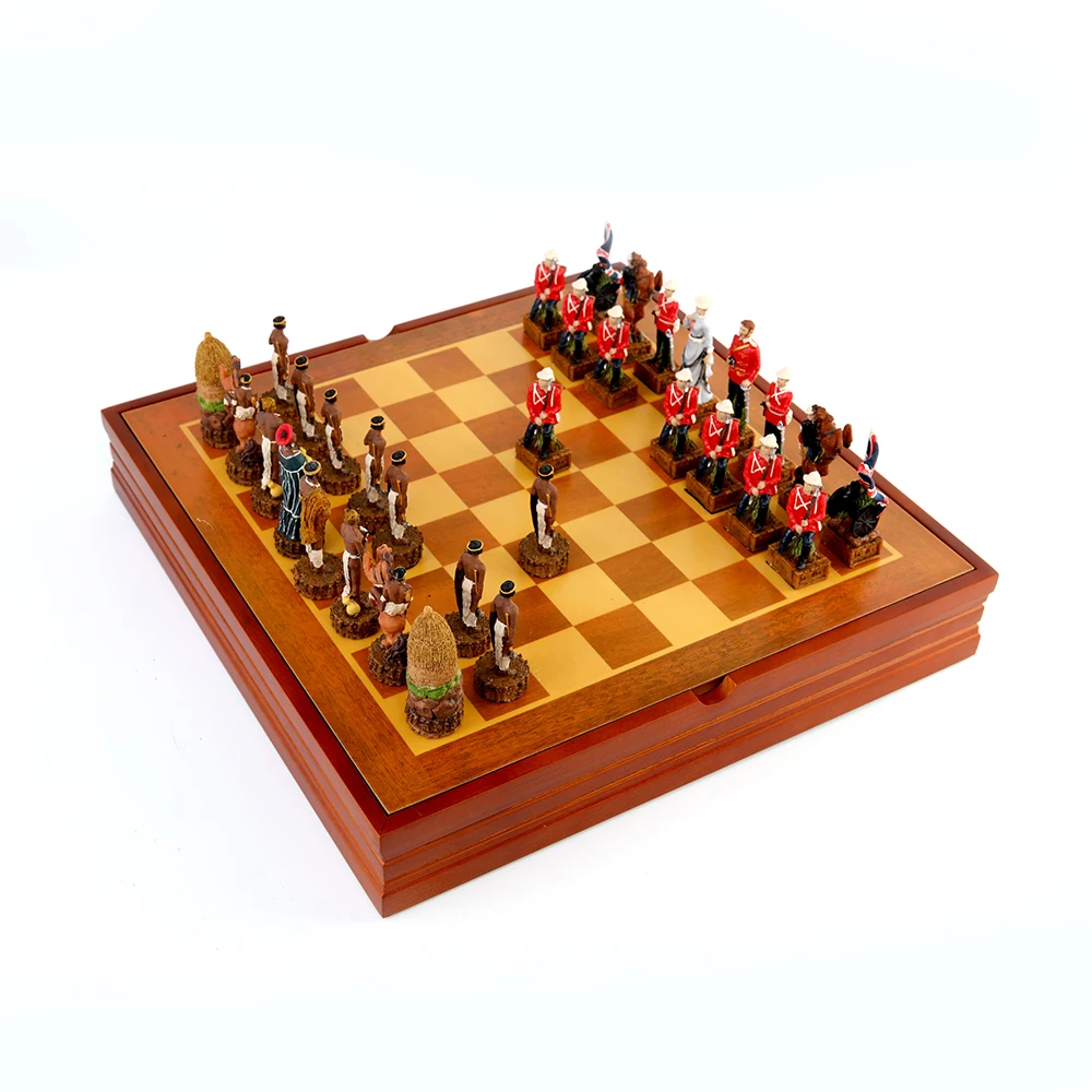 

Zulu War Figure Resin Chess National History War Theme Board Game Toy Table Luxury Knight Collection Gift with Wooden Board