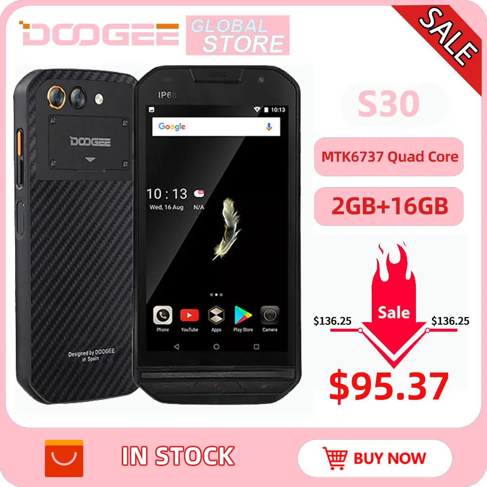 IP68 уровень DOOGEE S30 смартфон с боковым отпечатком пальца 2 Гб 16 Двойная камера 5580 мАч