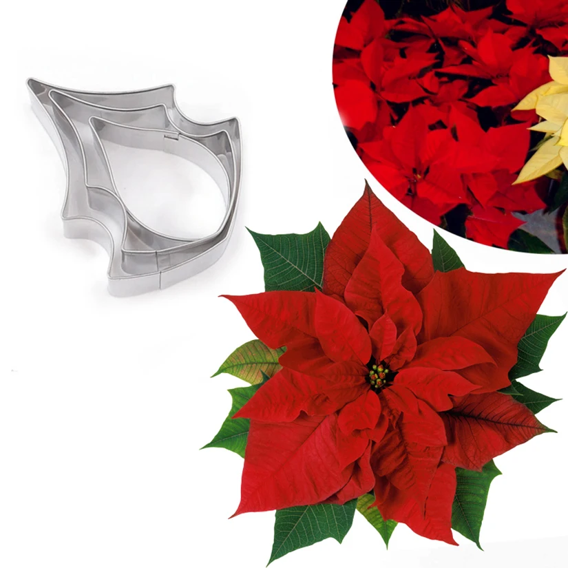 

3 pcs/set Poinsettia Christmas Flower Cutters Set Stainless Steel Candy Biscuit Fondant Cookie Cutters Cake Decorating Tools