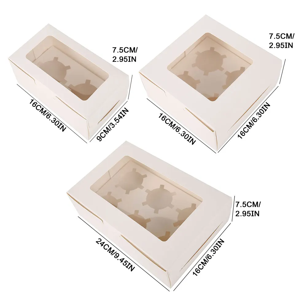 

10Pcs Clear Windowed Cupcake Boxes with Removable Tray for 2/4/6 Cups Cake for Party Christmas Food Kitchen Accessories