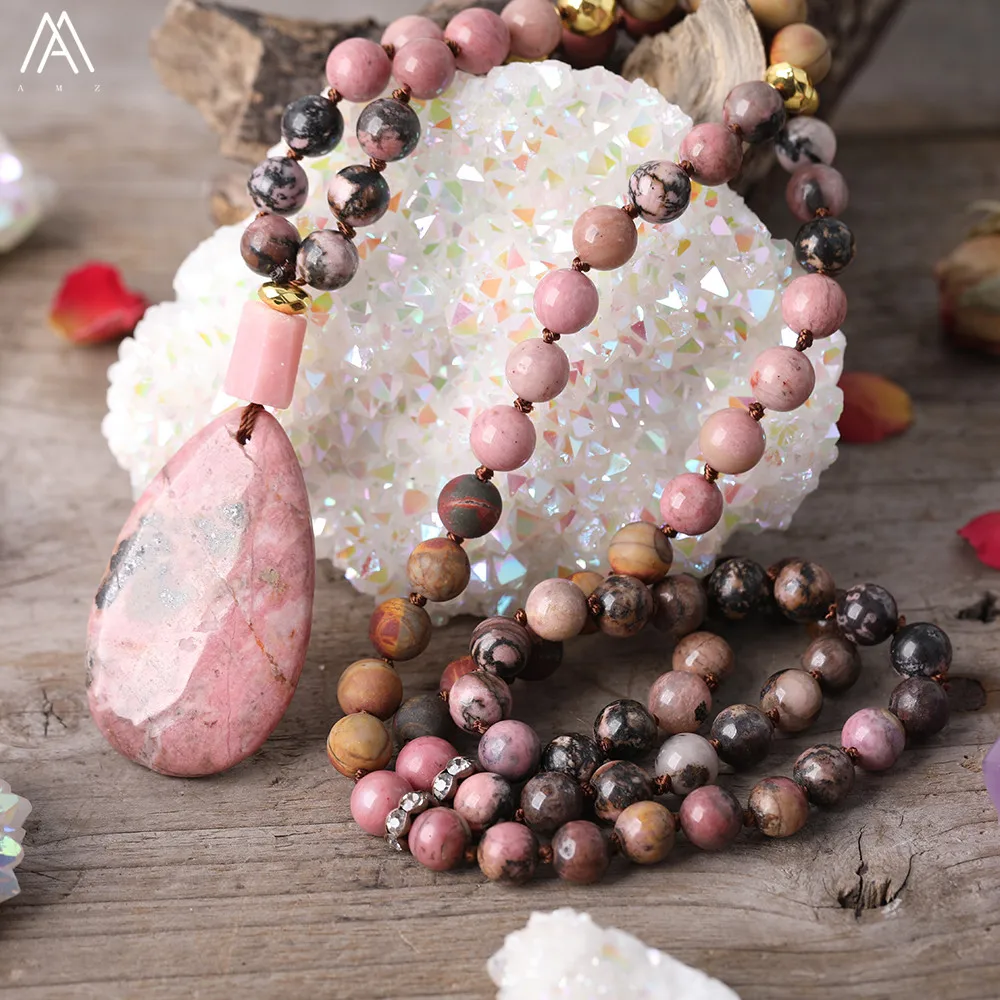 Ожерелье с подвеской из натурального родонита в форме капли воды Laura Fasquel