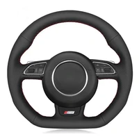 car steering wheel cover hand stitched soft black genuine leather for audi a5 a7 rs7 s7 sq5 s6 s5 rs5 s4 rs4 s3 2012 2018