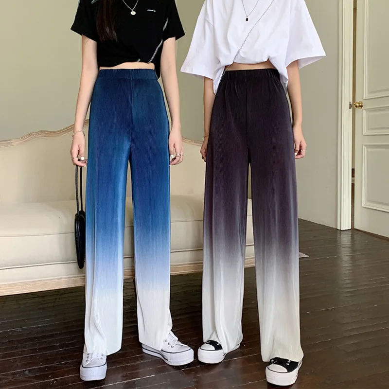 

Summer Pleated Wide-legged Trousers for Women Gradient Color Drape Casual Loose Long Pants