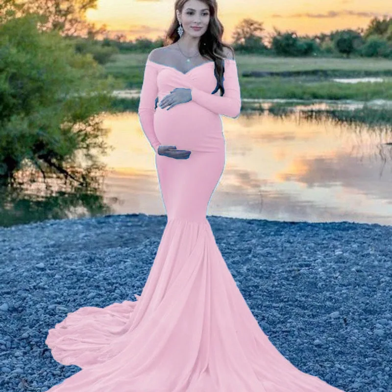Платья для беременных с длинным рукавом сексуальное платье V-образным вырезом