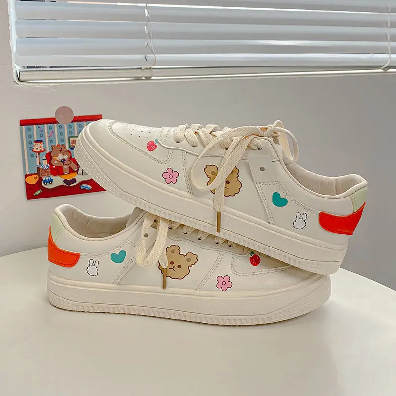 

Girls Lolita Shoes Women's Causal Sneakers White Sports Shoes Female Platform Round Head Cute Shoes Print Trainers Tennis 2021