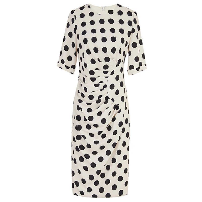 

Vintage Polka Dot Pencil Midi Dress For Women Half Sleeve 50s 60s Retro Elegant Office Ladies Robe Dresses Femme Vestidos