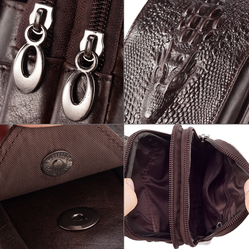 Genuine Leather Men's Waist Fanny Pack Mobile Phone Pouch Soft Cowhide Cross Body Zipper Money Purses Hip Bum Belt Bags For Men