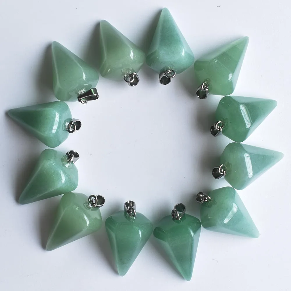 

Wholesale 12pcs/lot 2020 fashion natural green aventurine stone hexagon pyramis shape pendants charms for jewelry making free