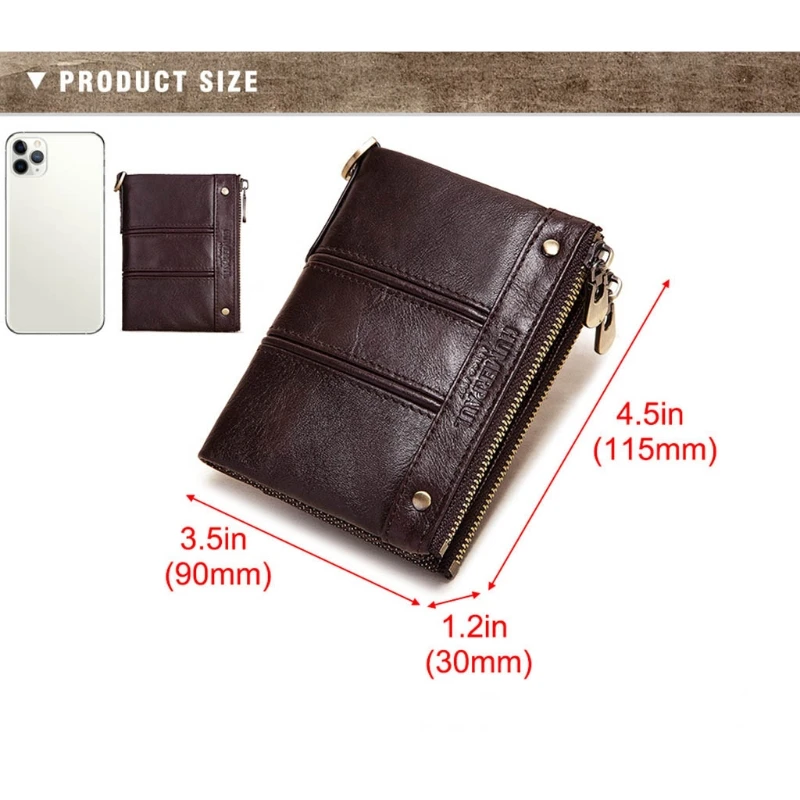 

Card Leather Bifold Wallet RFID Blocking Double Zipper Coin Purse Cash Pocket