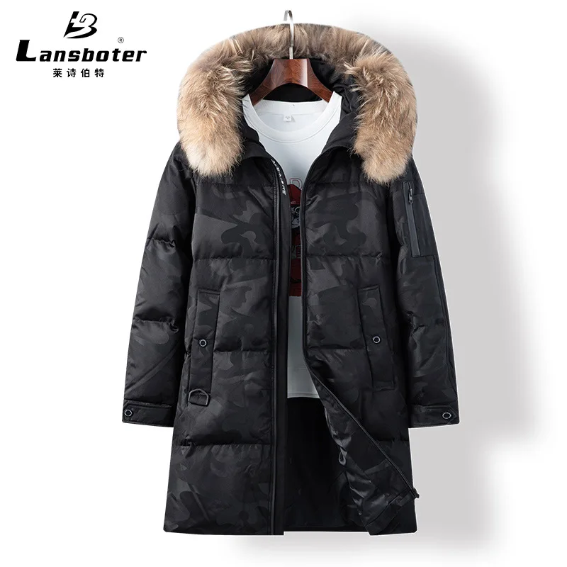 Новый пуховик белая куртка из гусиного пуха мужской средней длины с меховым