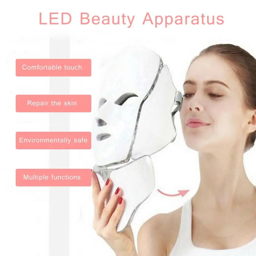 7 Color LED Facial Mask Photon Skin Rejuvenation Therapy Face Neck Mask Infrared Light Whiten Repair Skin Acne Removal Mask
