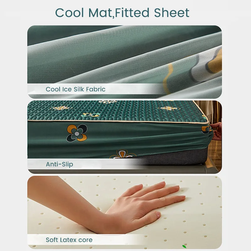 

1 Pcs Summer Latex Fiber Cool Mat Soft Fitted Sheet Elastic Band Non-slip Bed Fitted Sheet Mattress Cool Bed Cover