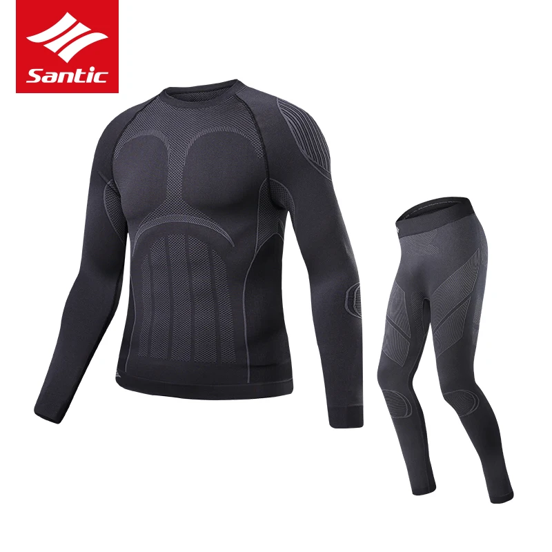 Santic Cycling Men's Thermal Underwear Suit Winter Seamless Keep Warm Riding Clothing Sports Running Long Sleeve Suit Asian Size