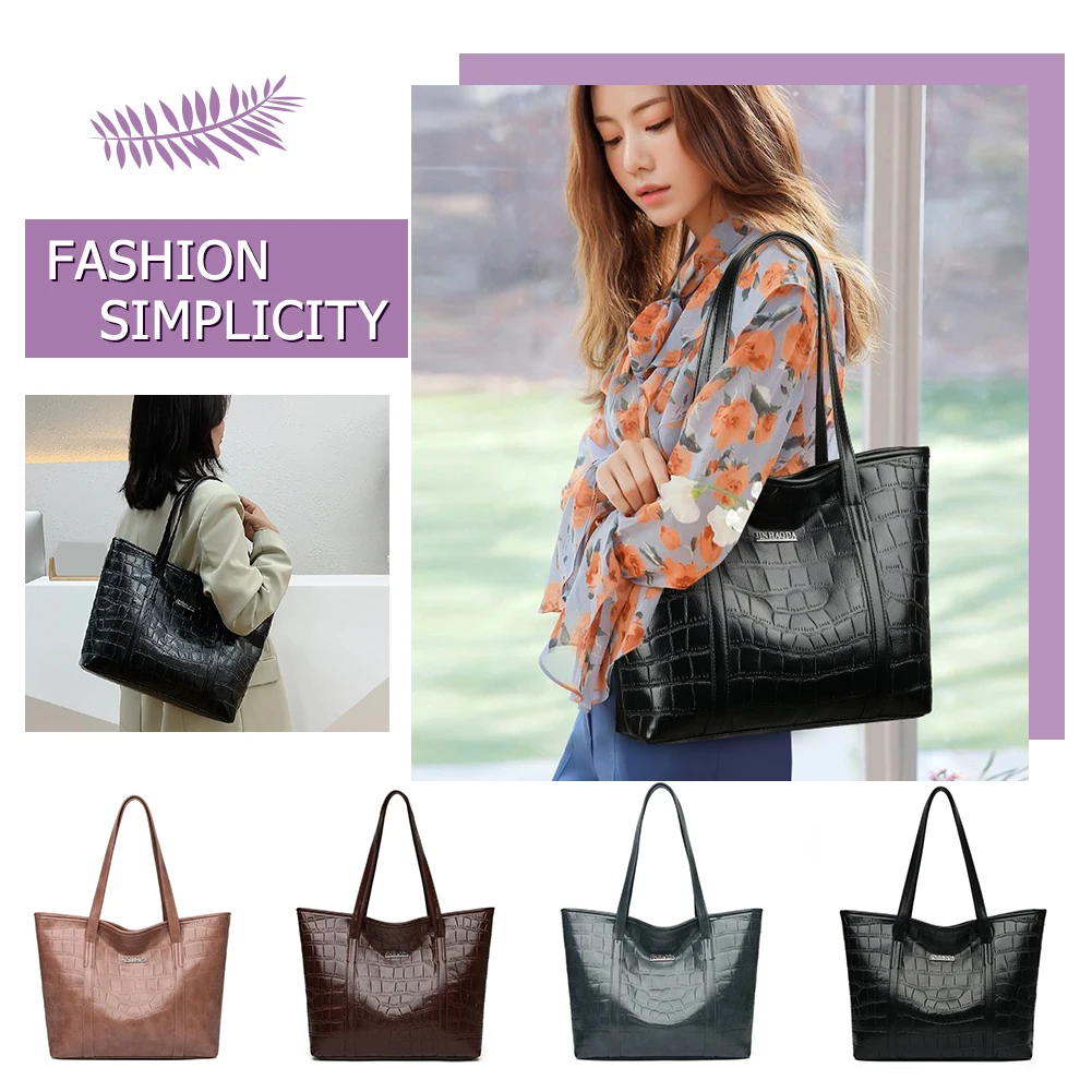 

Women Tote Shoulder Bags PU Leather Fashion Bag Tote Ladies Solid Designed Handbags for Shopping with Stone Pattern