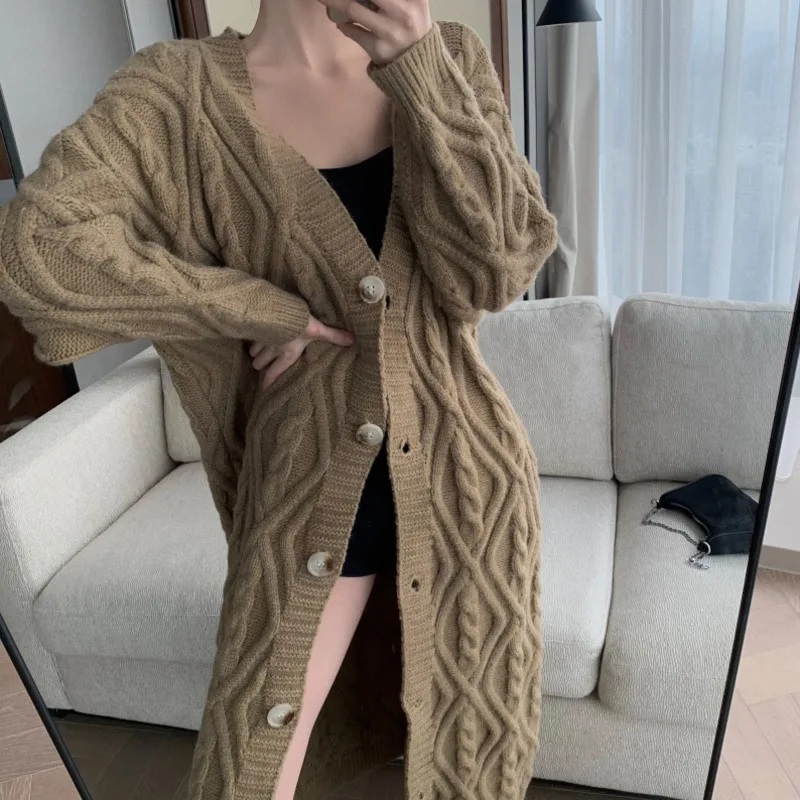 

Lazy Korean Chic Sweater Cardigan Coat Women Casual Loose Single Breasted Knitted Long Cardigans Fall Winter 2020 New Pull Femme