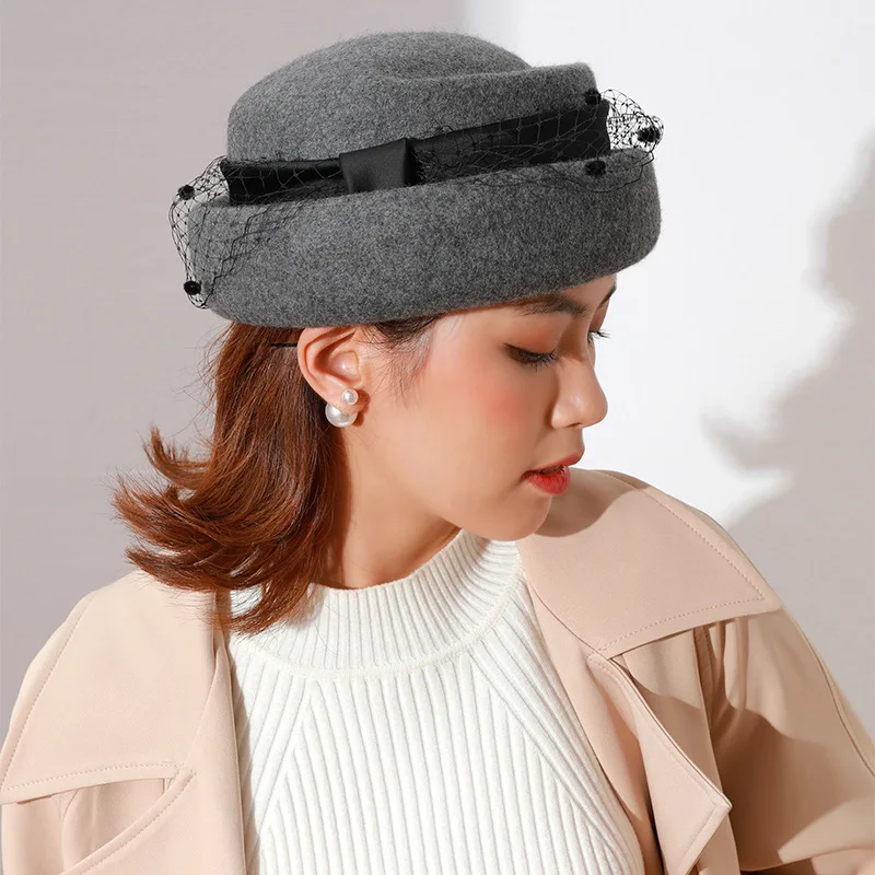 

QPALCR Winter Hats For Women Australian Wool Felt Hat French Retro Beret Concave Fedora Luxury Hat Bone Elegant Ladies Fedoras