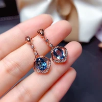 luxury female dainty blue sapphire stone water drop earrings for women wedding jewelry vintage 925 silver dangle earrings