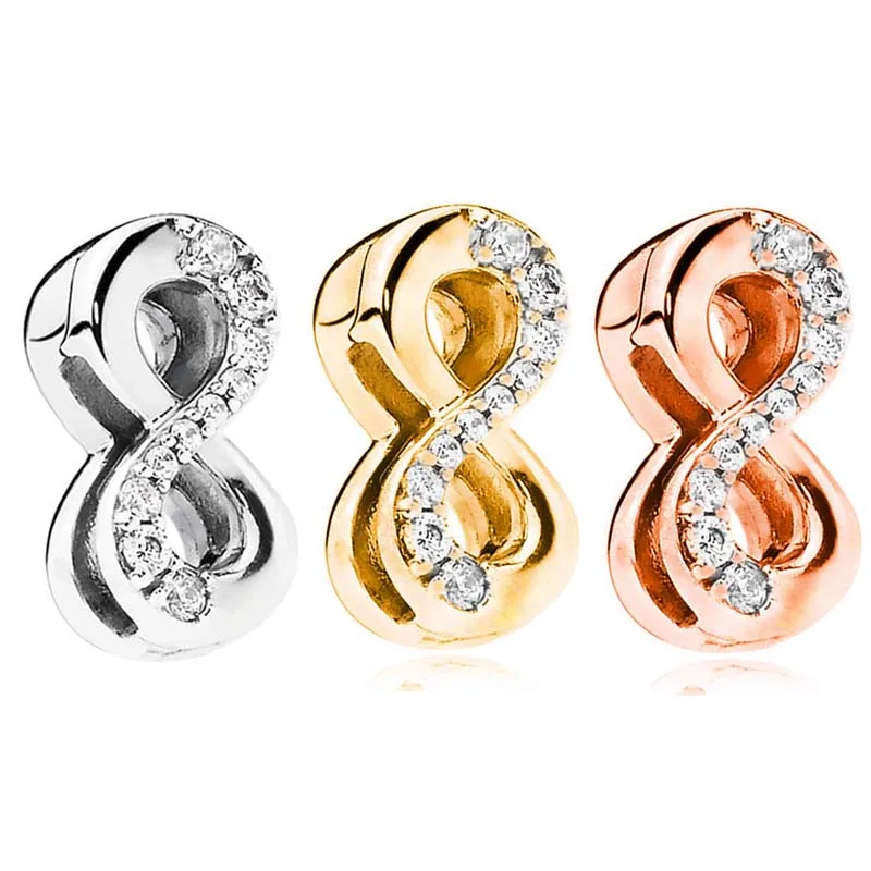 

Real Reflexions Rose Gold Sparkling Infinity Clip Charm 925 Sterling Silver Original Beads Fit Fashion Bracelet Diy Jewelry