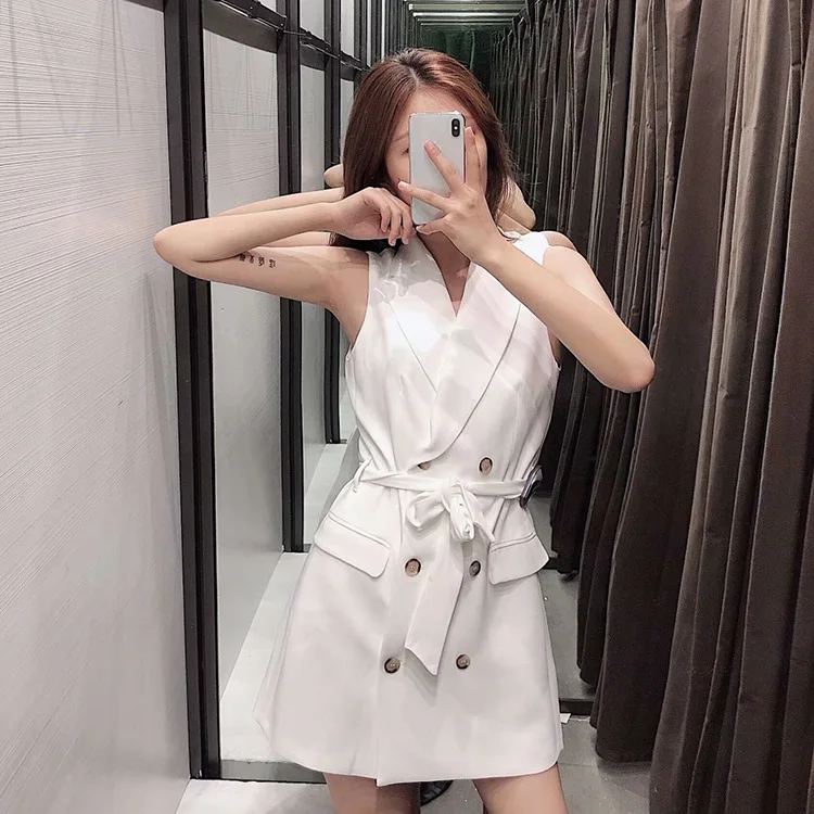 vest elegant women white coat korean style ladies long waistcoat sleeveless bow belt outwear female gilet femme | Женская одежда