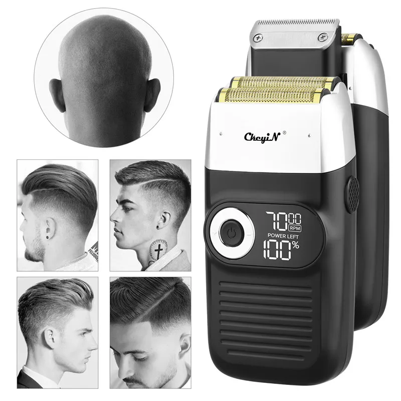 CkeyiN 2 in 1 Rechargeable Electric Shaver LCD Display Portable Cordless Men Reciprocating Razor Beard Trimmer Bareheaded