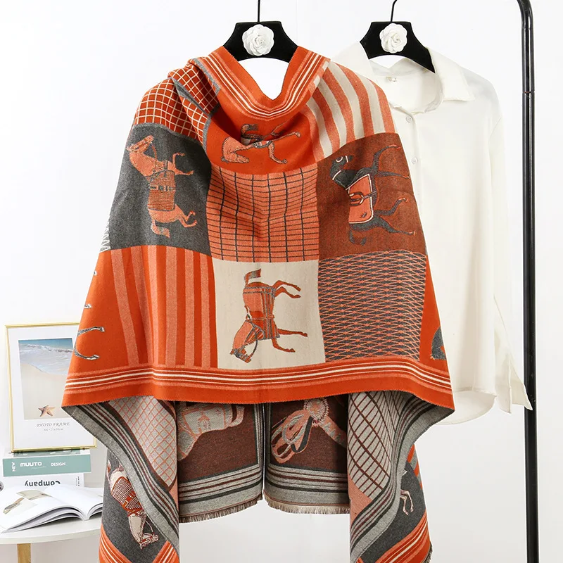 

Осенне-зимняя накидка из искусственного кашемира, шаль, роскошная женская большая шаль, утепленный теплый шарф, одеяло, праздничный подарок