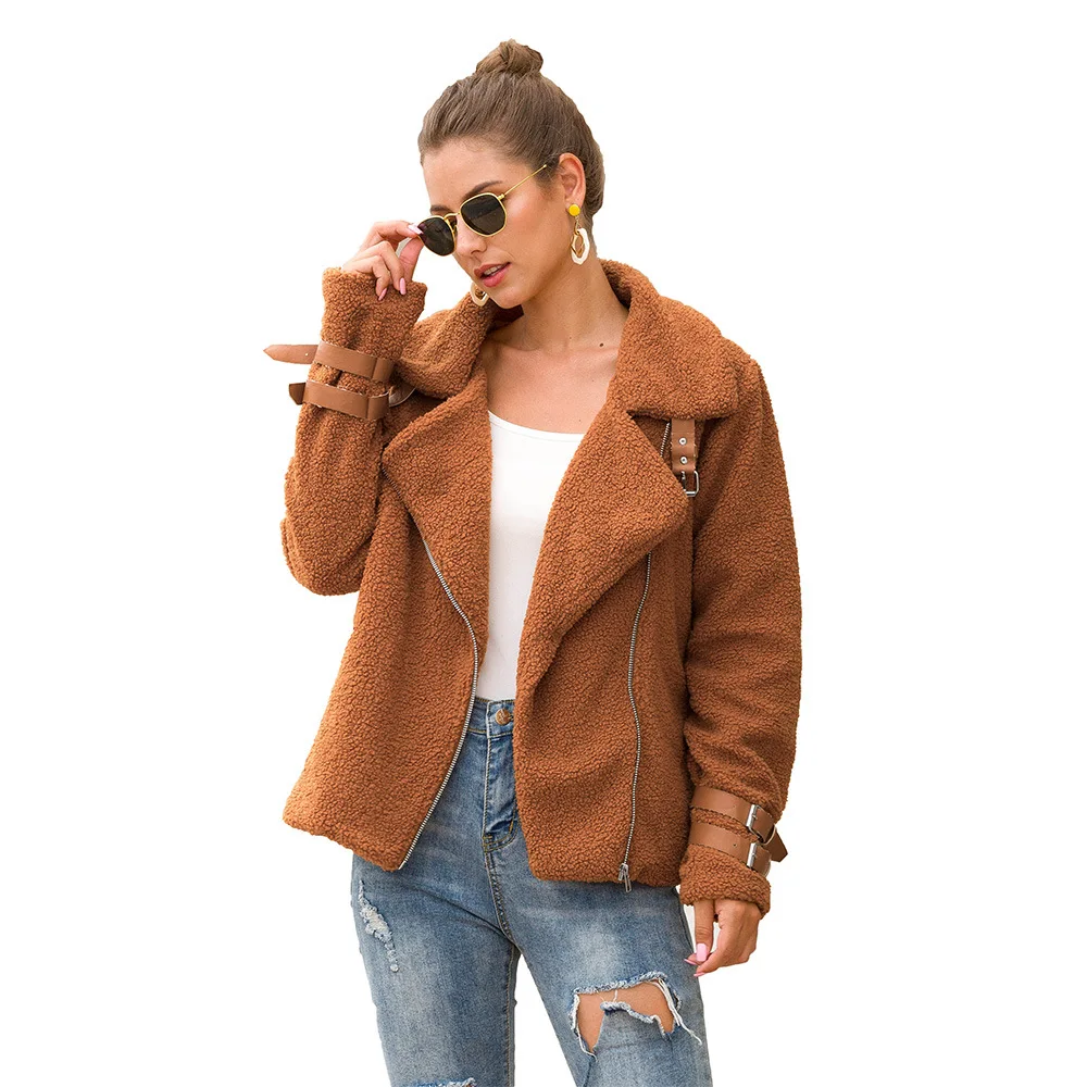 

Women Autumn Winter Zipper Slim Long Sleeve Fleece Warm Motorcycle Thick Jacket Coat Outerwear