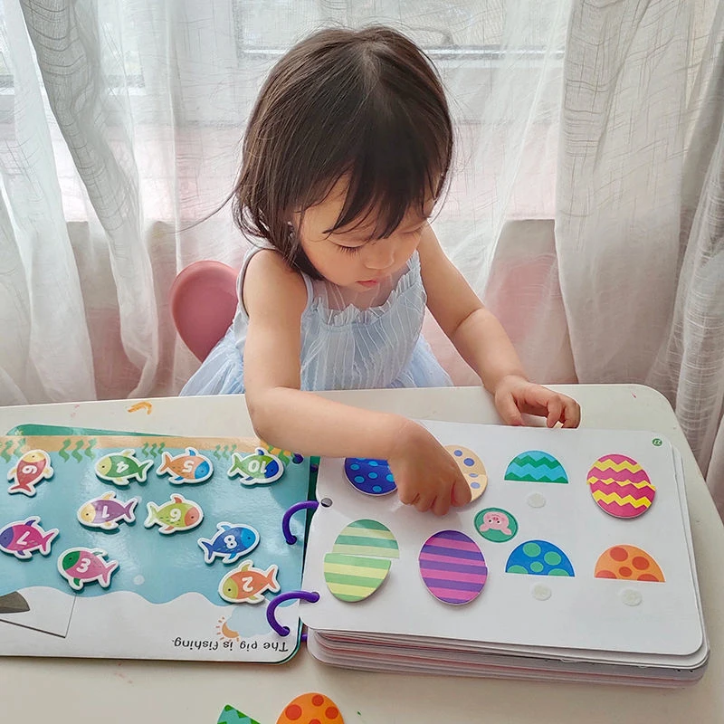 

Montessori Material Kids Quiet Busy Book Sticker Toys Fruit Shape Matching Games Early Educational Activity Board Cutouts Toys