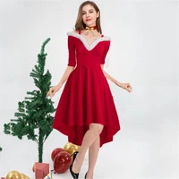 new fashion autumn and winter womens dress christmas long sleeve plush high and low deep v off shoulder large swing dress