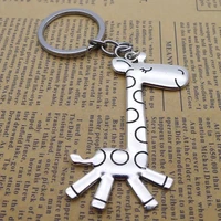 new fashion keychain 66x36mm running giraffe deer pendant diy mens silver car keychain ring ring stand souvenir gift
