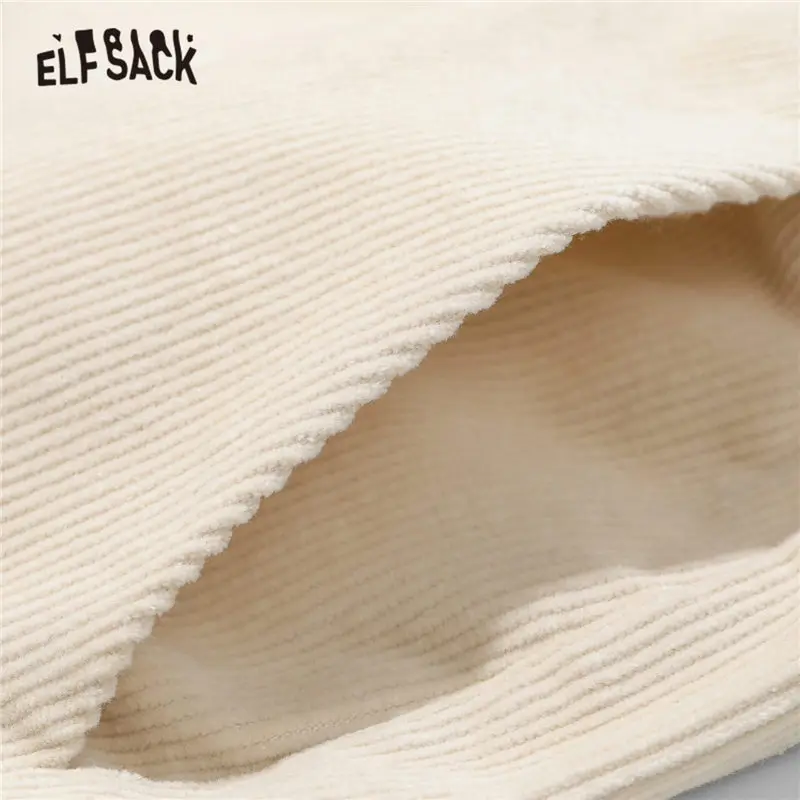 ELFSACK Solid Pure High Waist Casual Women Corduroy Trousers,2020 Autumn ELF Minimalist Korean Ladies Basic Daily Safari Bottom
