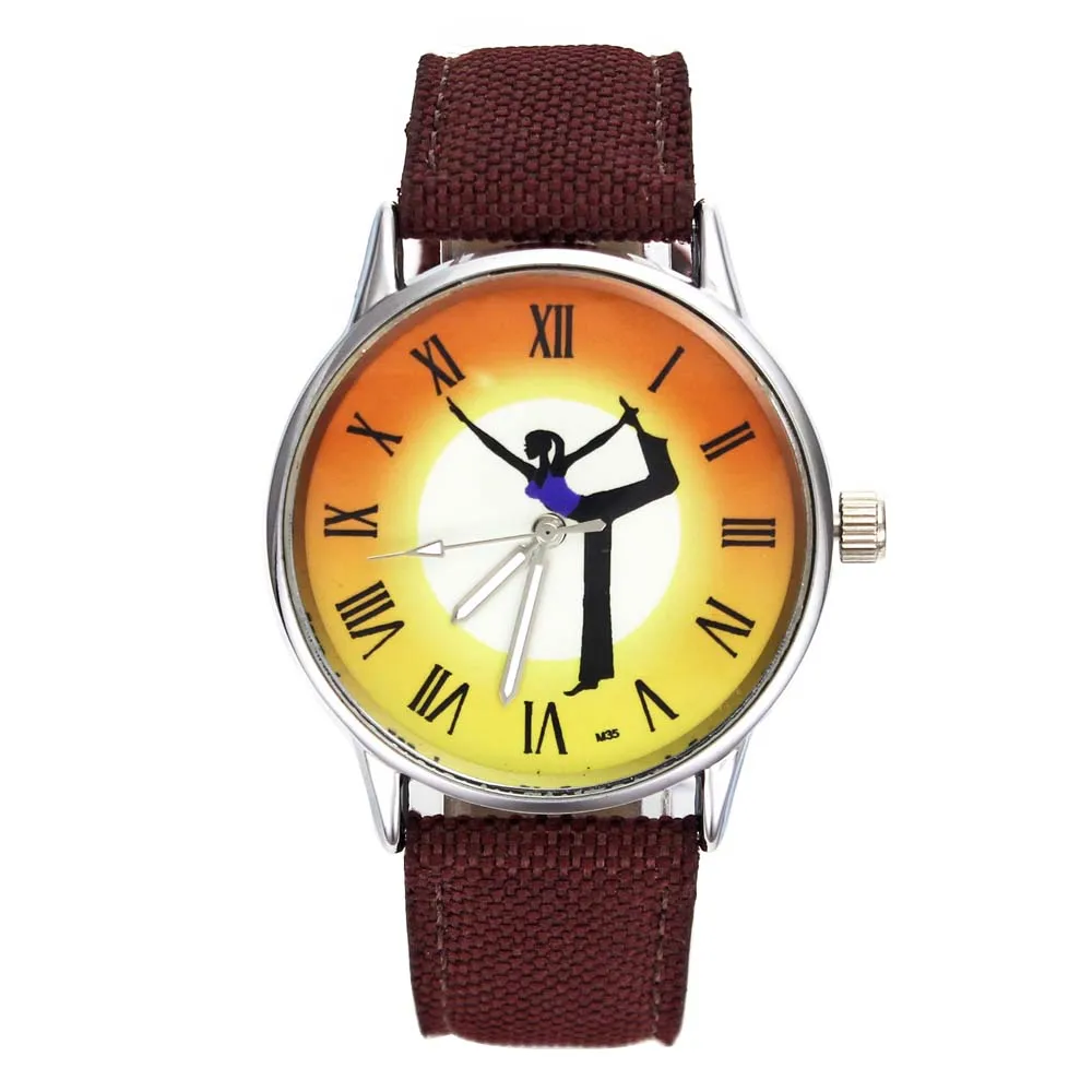 

Yoga Exercise Balance Life Energy Fitness Healthy Newest Colorful Casual Fashion Canvas Strap Sport Wrist Watches for Women Men
