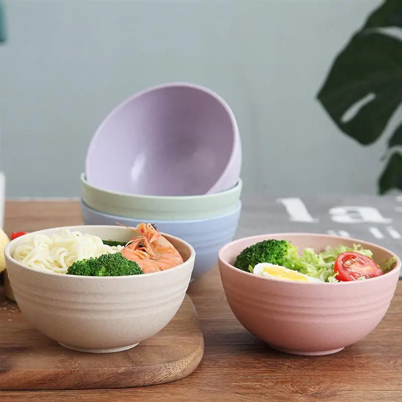

5pcs 12cm Wheat Straw Salad Bowl Shatterproof Mixing Bowls Noodle Container Soup Bowl