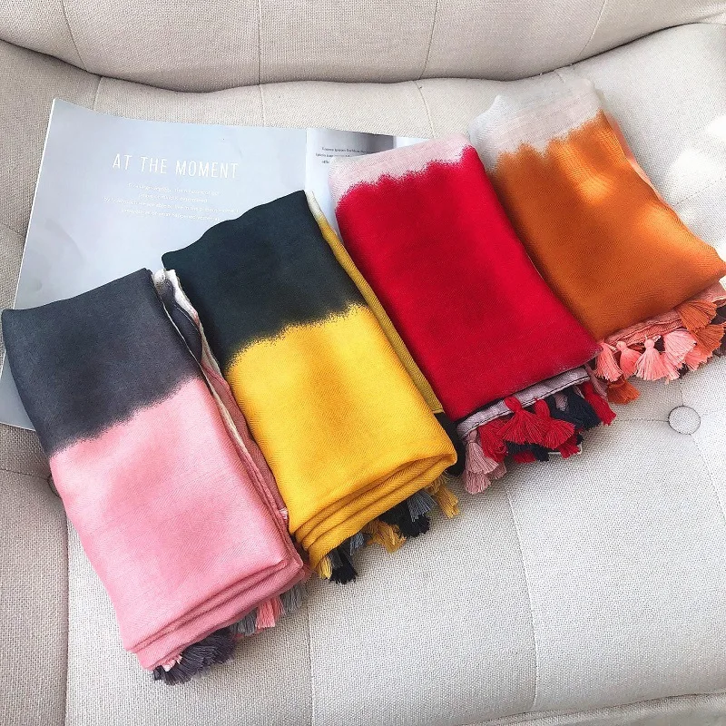 2020 Дамская мода обычный эффектом деграде (переход от темного к кисточками шаль из