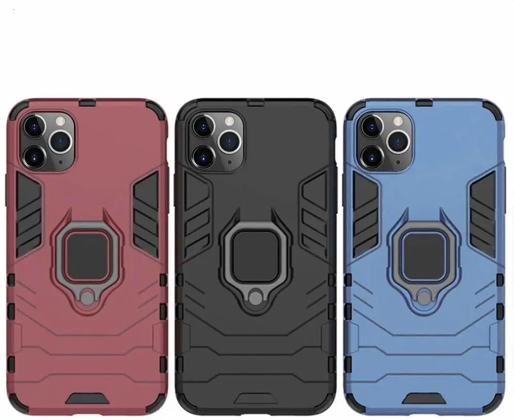 50Pcs Phone Case For Apple iPhone 11 Pro Max XS XR X 8 7 6 6S Plus SE 5 5S 360 Degree Rotate Magnetic Ring Holder Armor Cover |