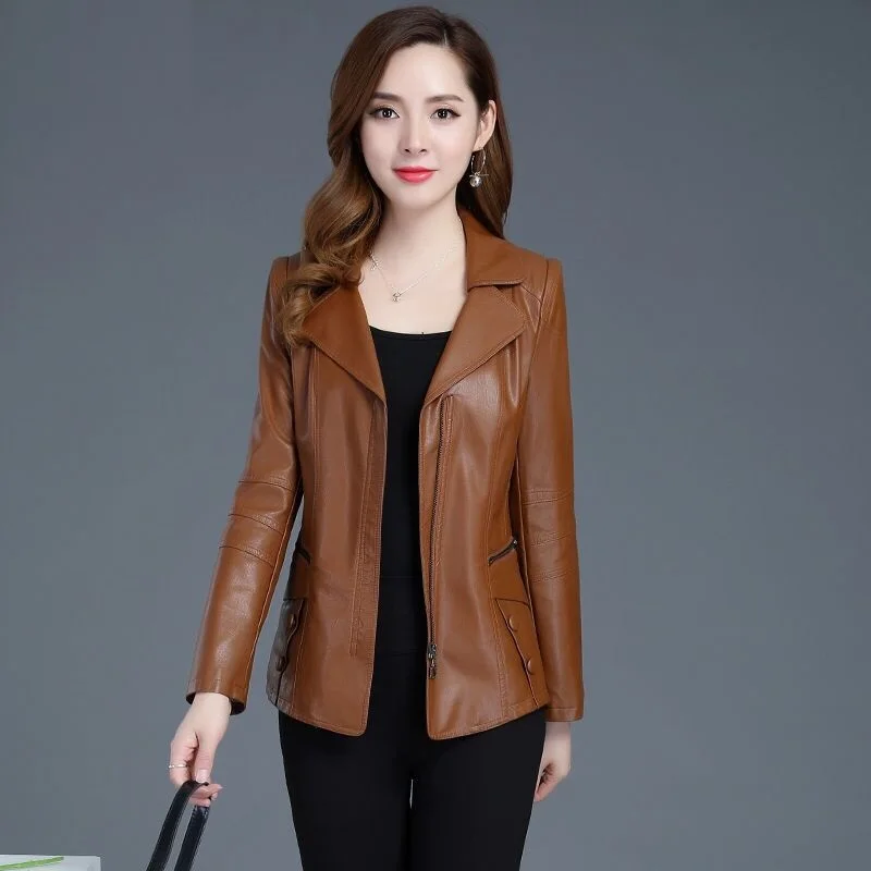 

2021Autumn Winter Fashion Slim PU Leather Jacket Women Plus Size 5XL Soft Motorcycle Coat Short Faux Leather Biker Jacket Female