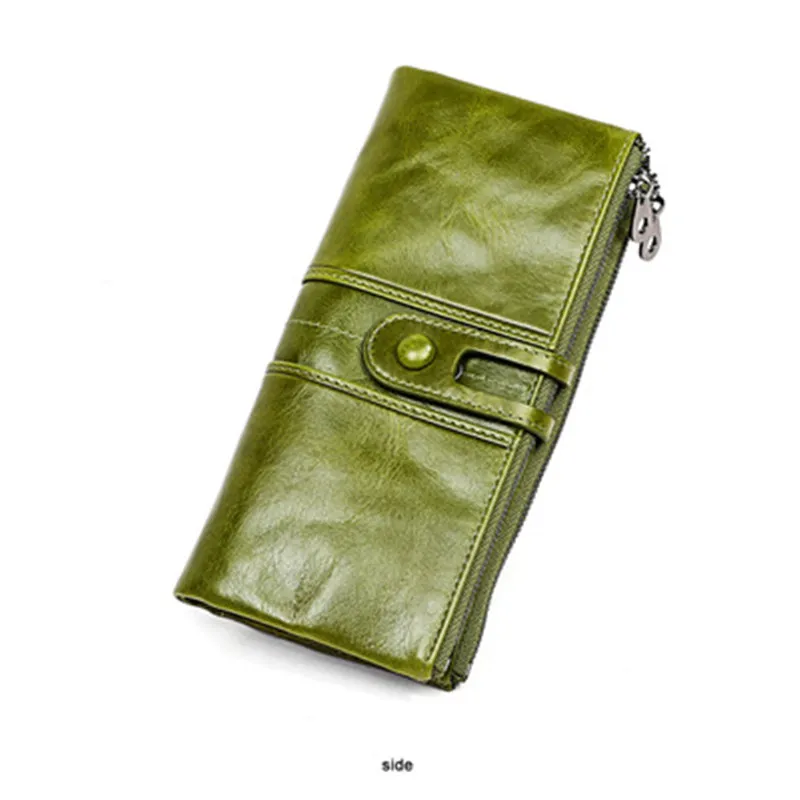 

Billetera de cuero genuino con bloqueo RFID para mujer, Cartera de cuero de señora, diseño de marca de lujo, de cuero de cera de