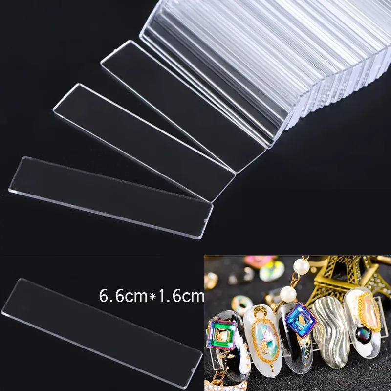 

10/50pcs Clear Acrylic Nail Tips Rectangle Nail Art Display Stand Practice Double-Side Adhesive Tapes Showing Shelf Tool TD23232