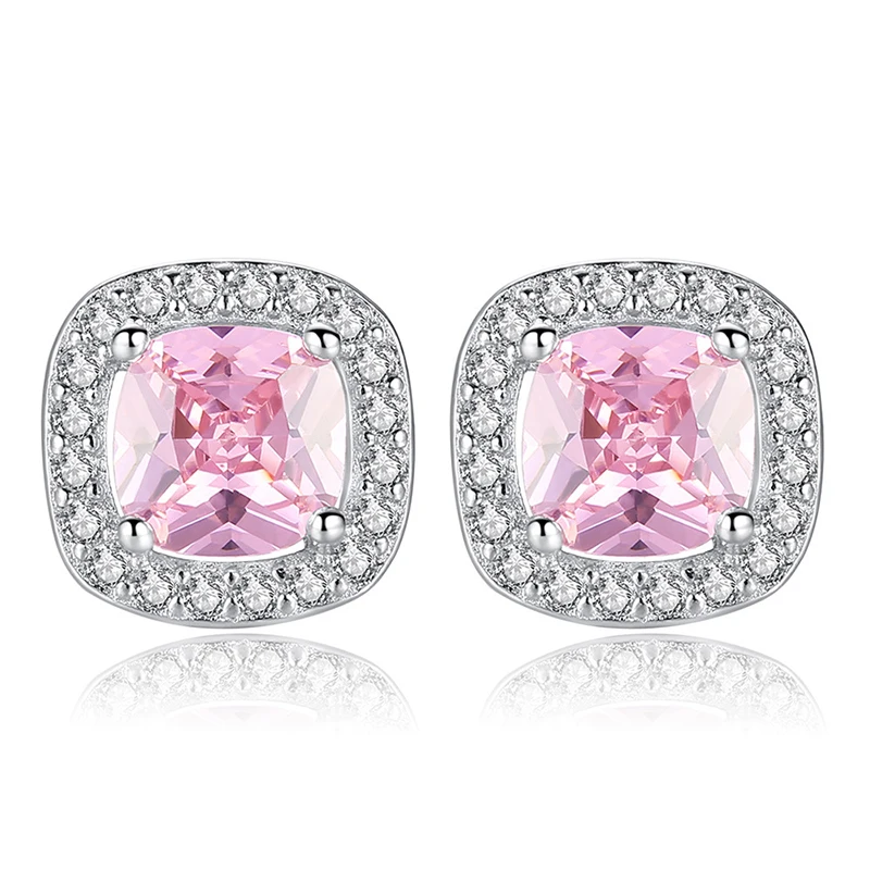 

Women's Classic Wedding Stud Earrings Dazzling Micro Crystal Pave Pink Square Zircon Romantic Tiny Earring Piercing Jewelry Gift