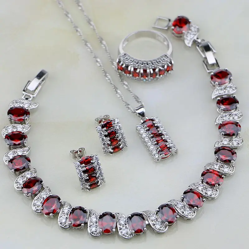 Ювелирные изделия из стерлингового серебра 925 пробы Красный Кристалл белый