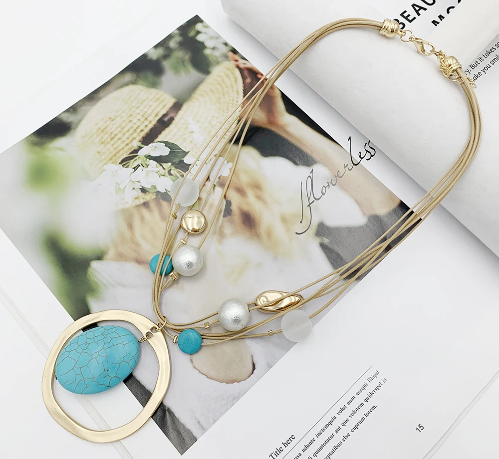 Модное натуральная бирюза ожерелье с подвеской из камня богемные Подвески