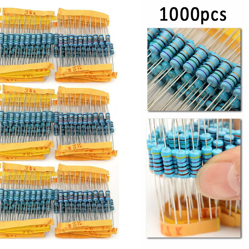 

1000pcs/Set Fixed Resistors Capacitor 1ohm-1M Ohm 100 Values Metal Film Assorted