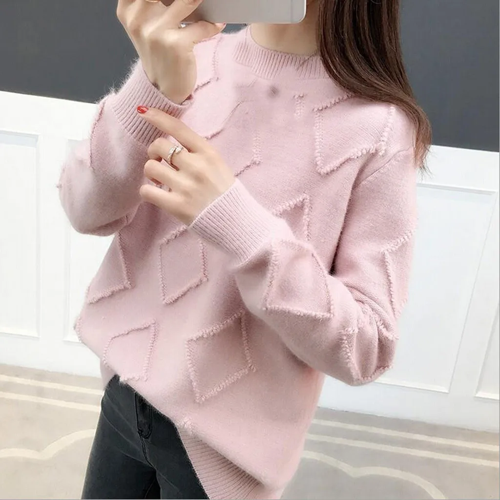 MISSOMO осень-зима свитер для женщин связанное с узором &quotромбиками&quot длинный