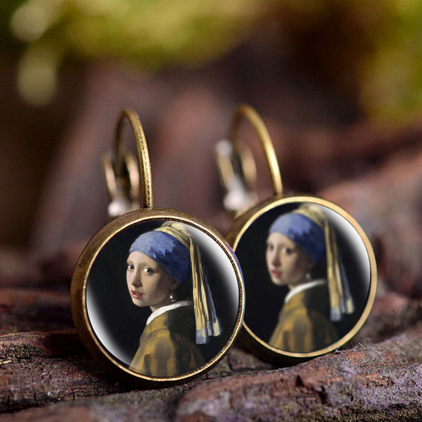 Модные бронзовые серьги в стиле панк Vermeer масляной живописи девушка носить жемчужные серьги гвоздики Бижутерия со стеклянными кабошонами для женщин