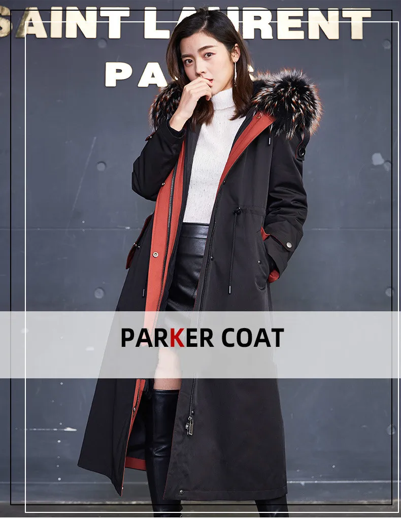 Настоящий мех кролика пальто для женщин Длинные парки женская зимняя куртка с