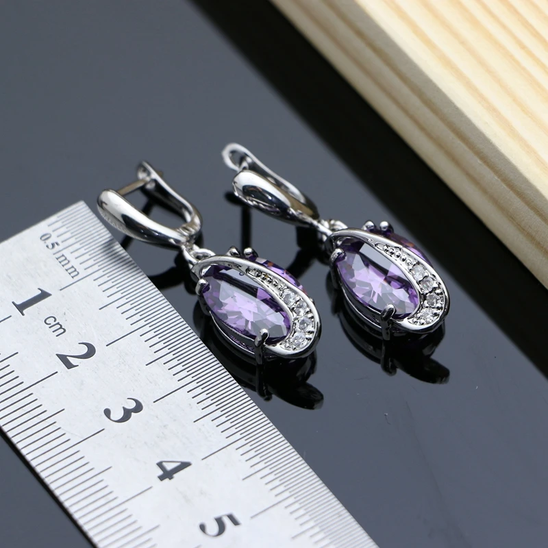 Комплект из колье и серёг серебра 925 пробы с натуральным фиолетовым аметистом