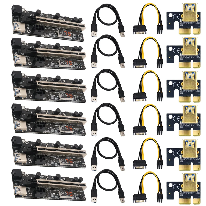 6 шт VER009 Usb 3 0 Pci E 009S Por Express 1x 4x 8x 16x удлинитель для головок Temperatuur Сенсор Bitcoin GPU Rig