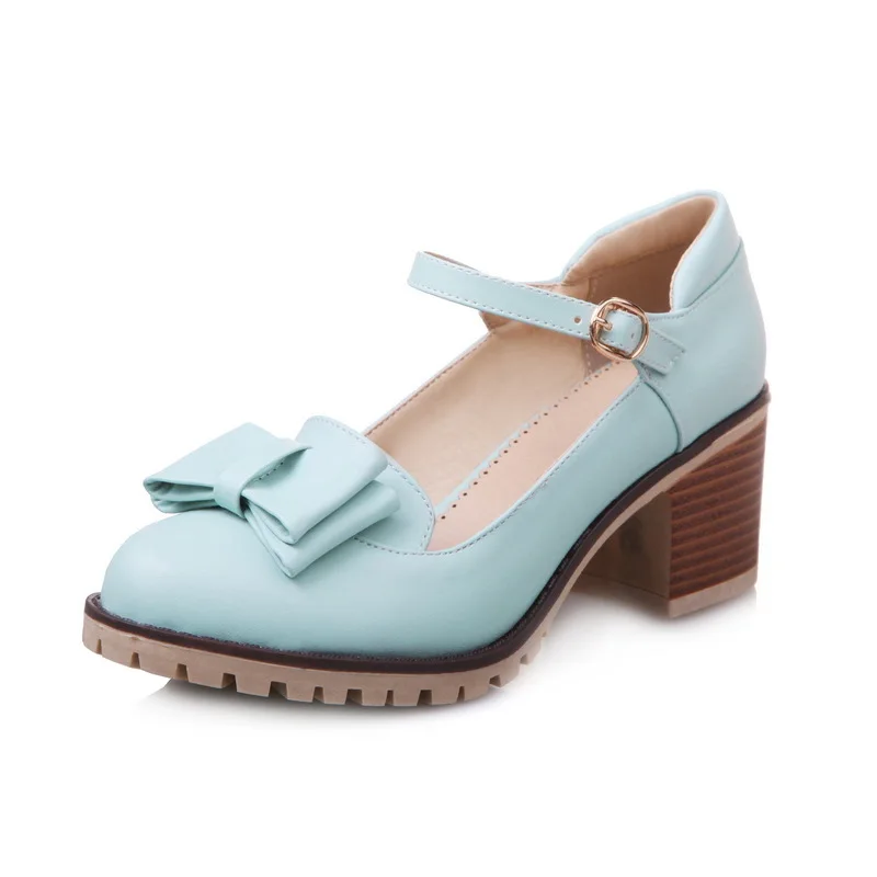 

Foot 2019 Seasonal School Bow Lady Single Coarse Shoes With Leisure Time Buckle Bring Shallow