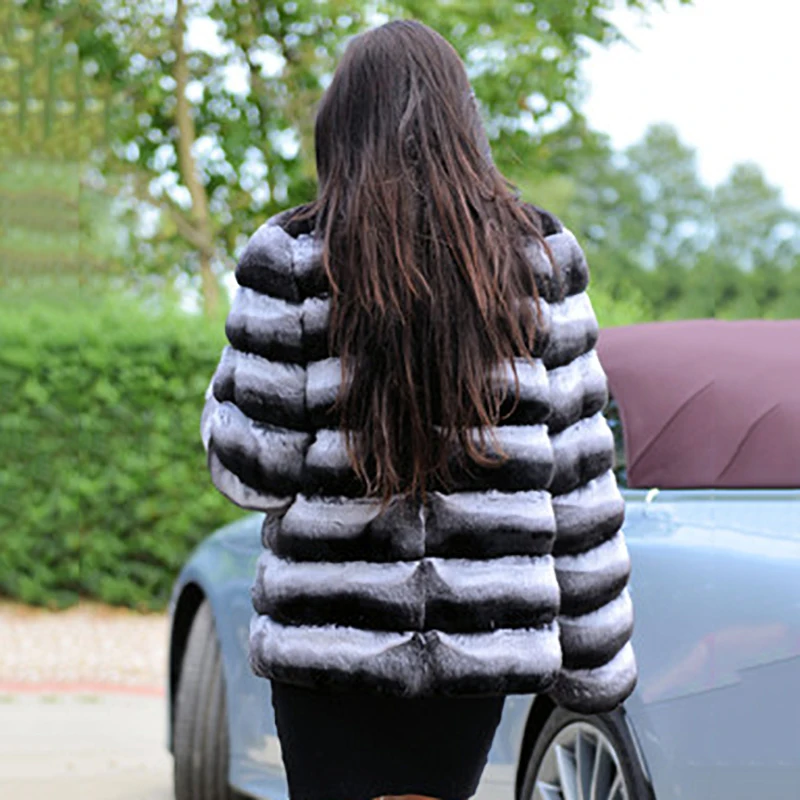 Fashion Short Real Rex Rabbit Fur Jacket Stand Collar Natural Whole Skin Genuine Rabbit Fur Coats Chinchilla Color 2022 Trendy